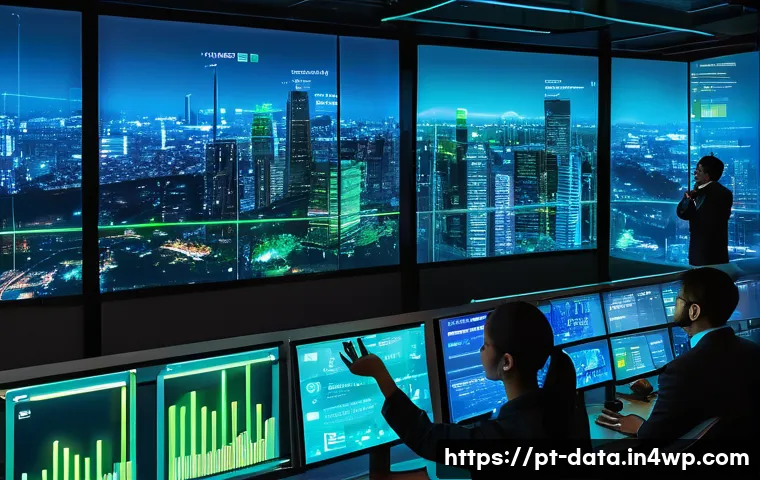 전자상거래에서의 그래프 데이터베이스 활용 - A dynamic, futuristic e-commerce control room filled with holographic graph database visualizations—...