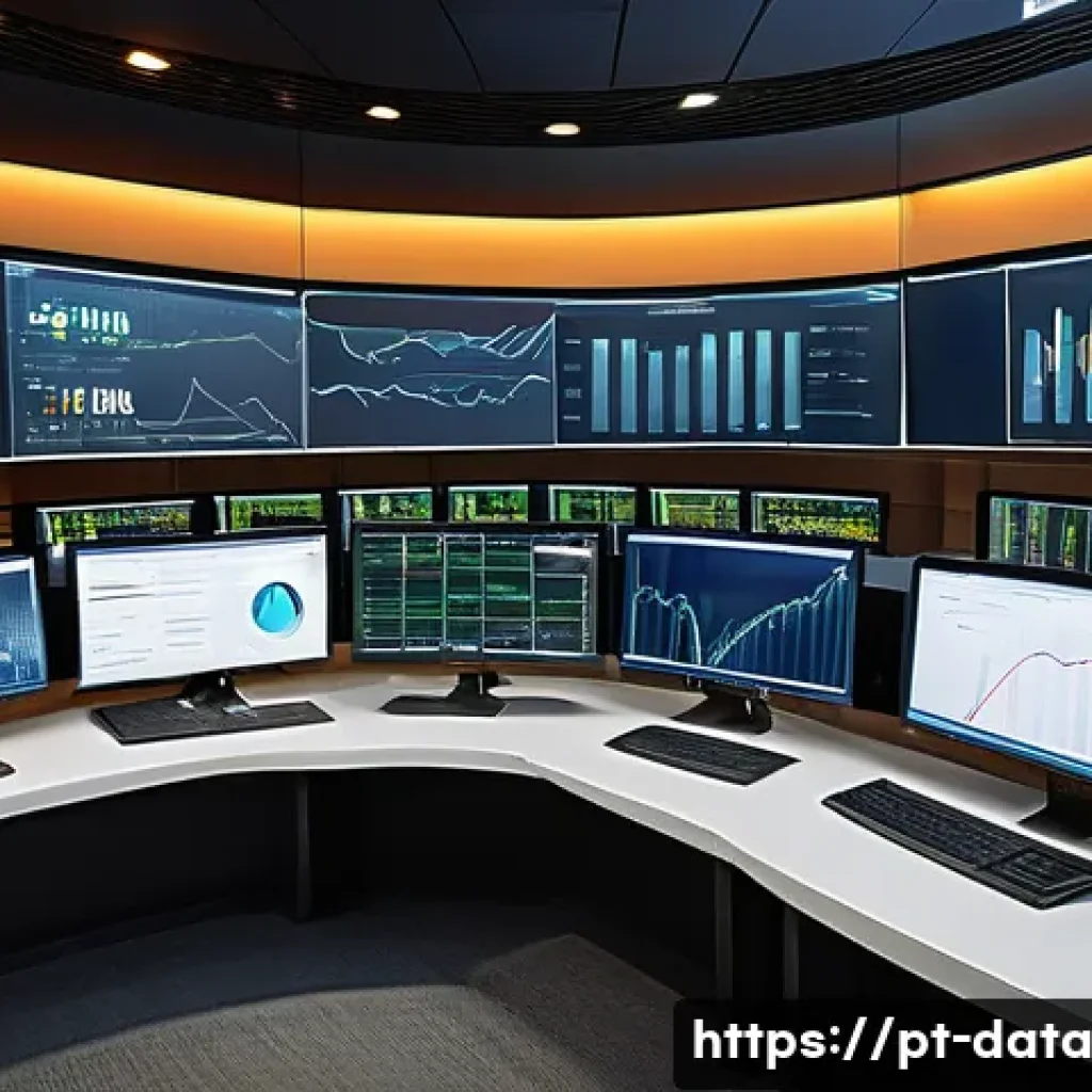 그래프 데이터베이스의 성능 모니터링 방법 - A high-tech control room with large digital dashboards displaying real-time graph database metrics s...
