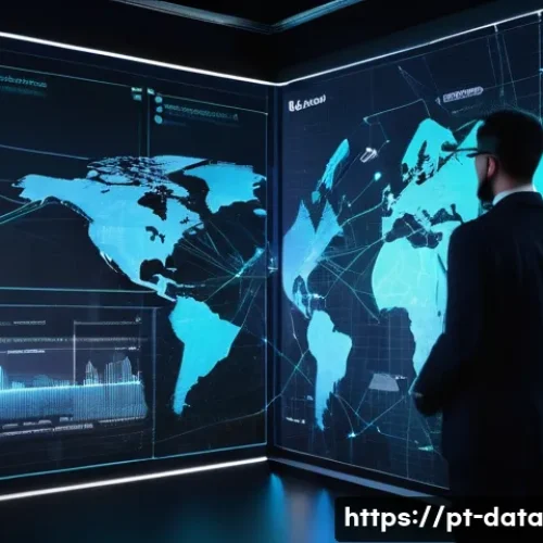 Home 33 그래프 데이터베이스를 통한 리스크 분석 사례 - A futuristic data visualization scene showing a complex graph database network with glowing intercon...