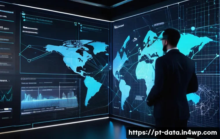 그래프 데이터베이스를 통한 리스크 분석 사례 - A futuristic data visualization scene showing a complex graph database network with glowing intercon...