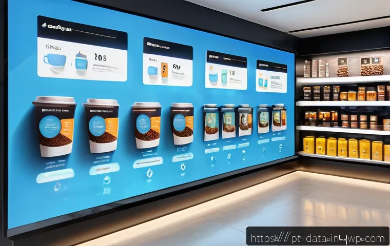 그래프 데이터베이스를 통한 제품 관계 분석 - A modern retail store interior showcasing an interactive digital graph visualization on large transp...