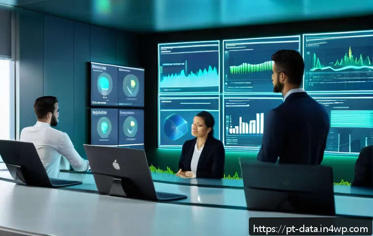 고객 세분화를 위한 그래프 데이터베이스 적용 사례 - A modern digital marketing control room featuring a large transparent screen displaying an intricate...